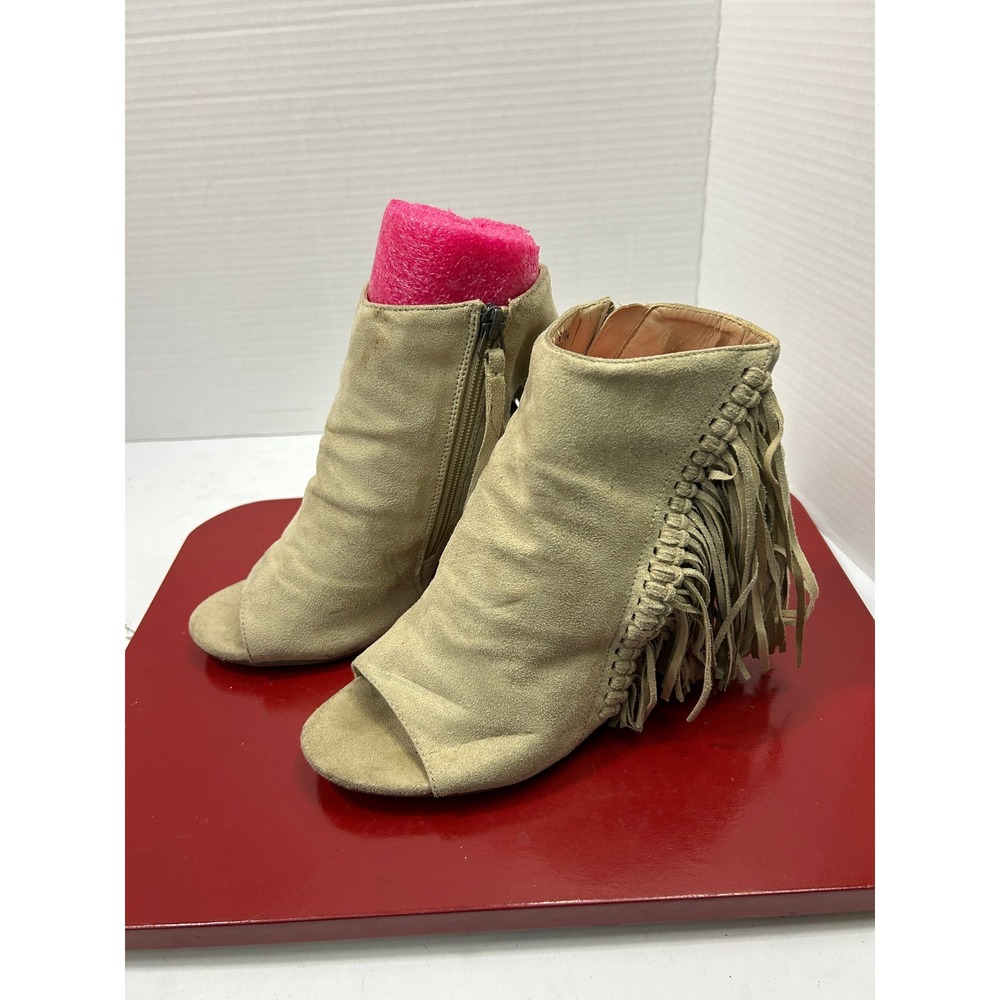 Coconuts by Matisse Fringe Booties 10 Tan Peep Toe Block Heel Boho Western Y2K